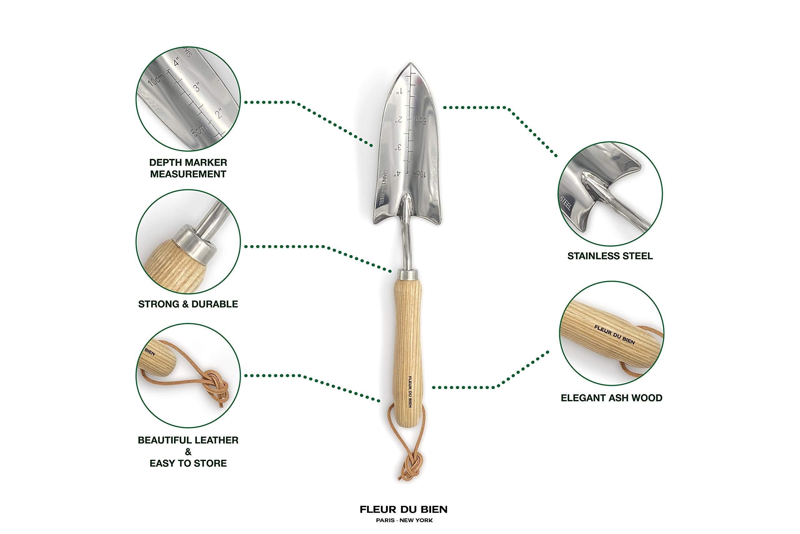 Fleur Du Bien polished stainless steel tool head close-up resisting rust