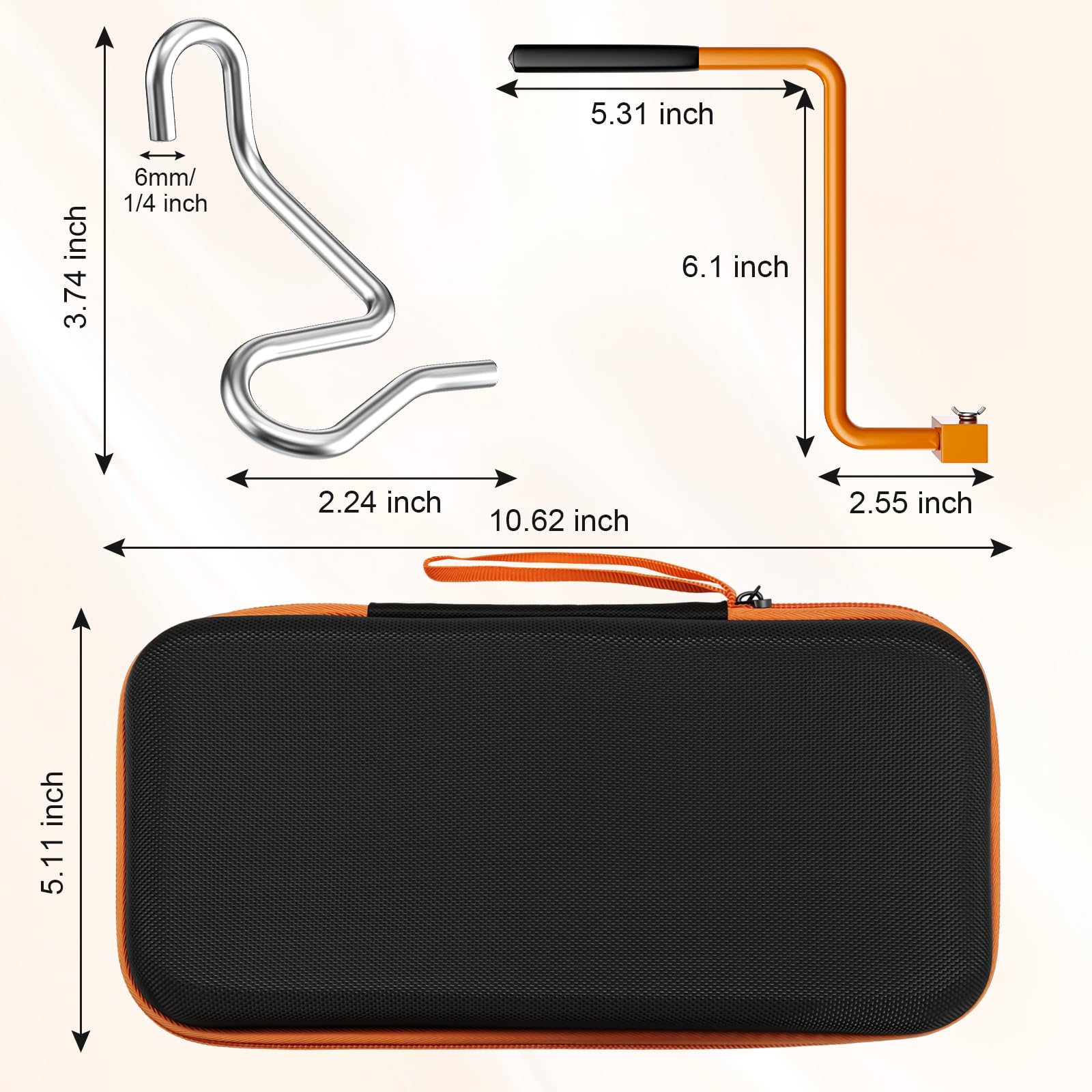 FLEXI RODS tightener next to ruler showing compact 6mm gauge