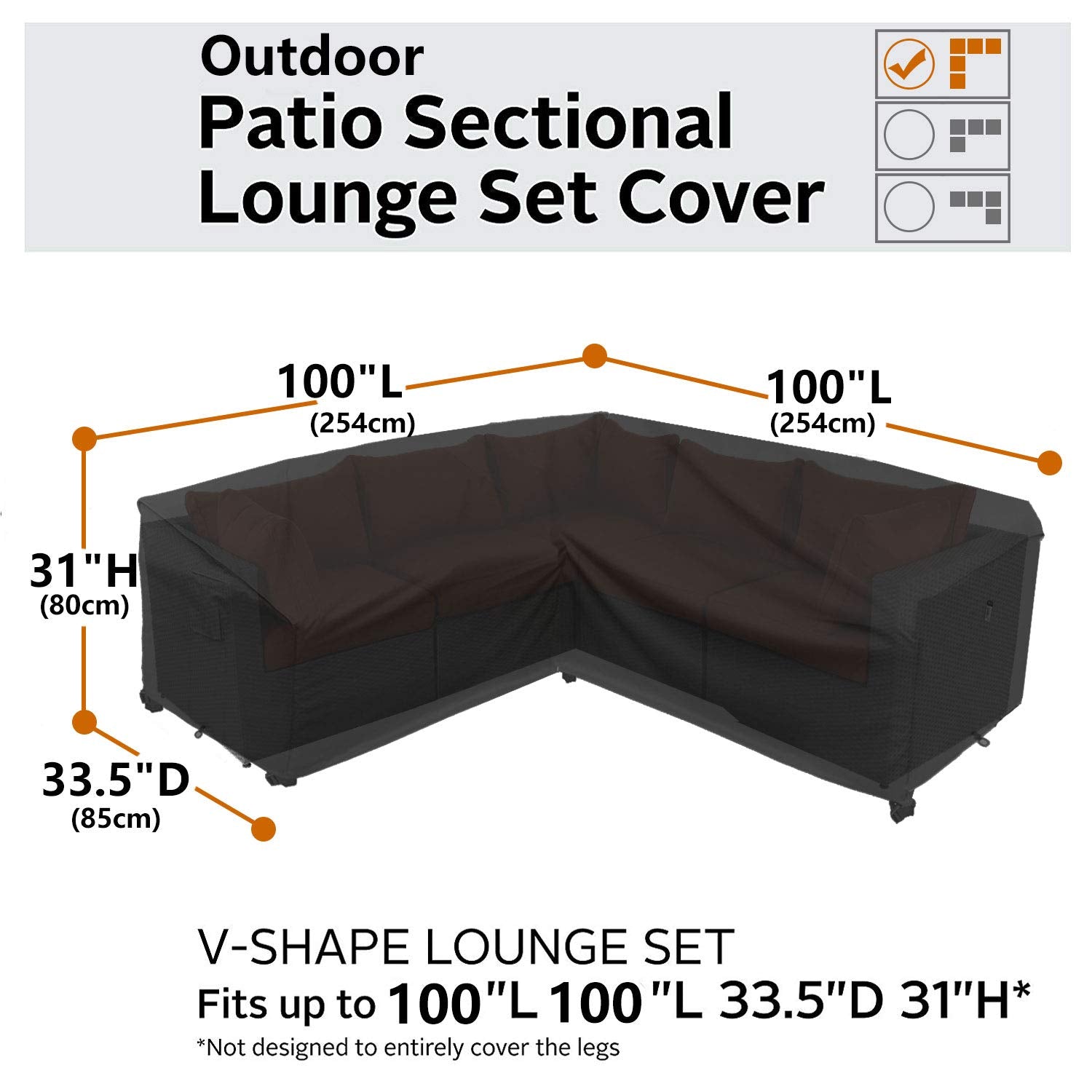 Flexiyard cover over V-shaped sectional in garden for year-round protection