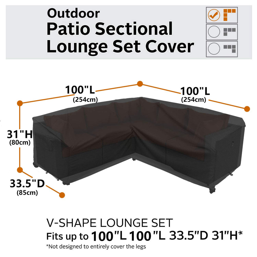 Flexiyard cover over V-shaped sectional in garden for year-round protection