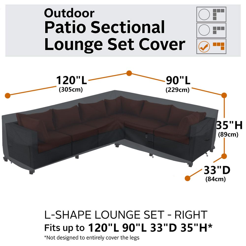 Flexiyard covered sofa in backyard, displays all-season outdoor protection benefit