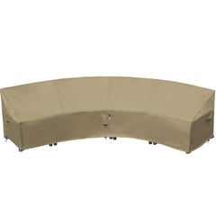Flexiyard curved cover front view protecting sofa and preventing water damage