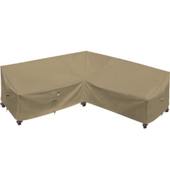 Flexiyard front view showing full coverage protecting sectional sofa