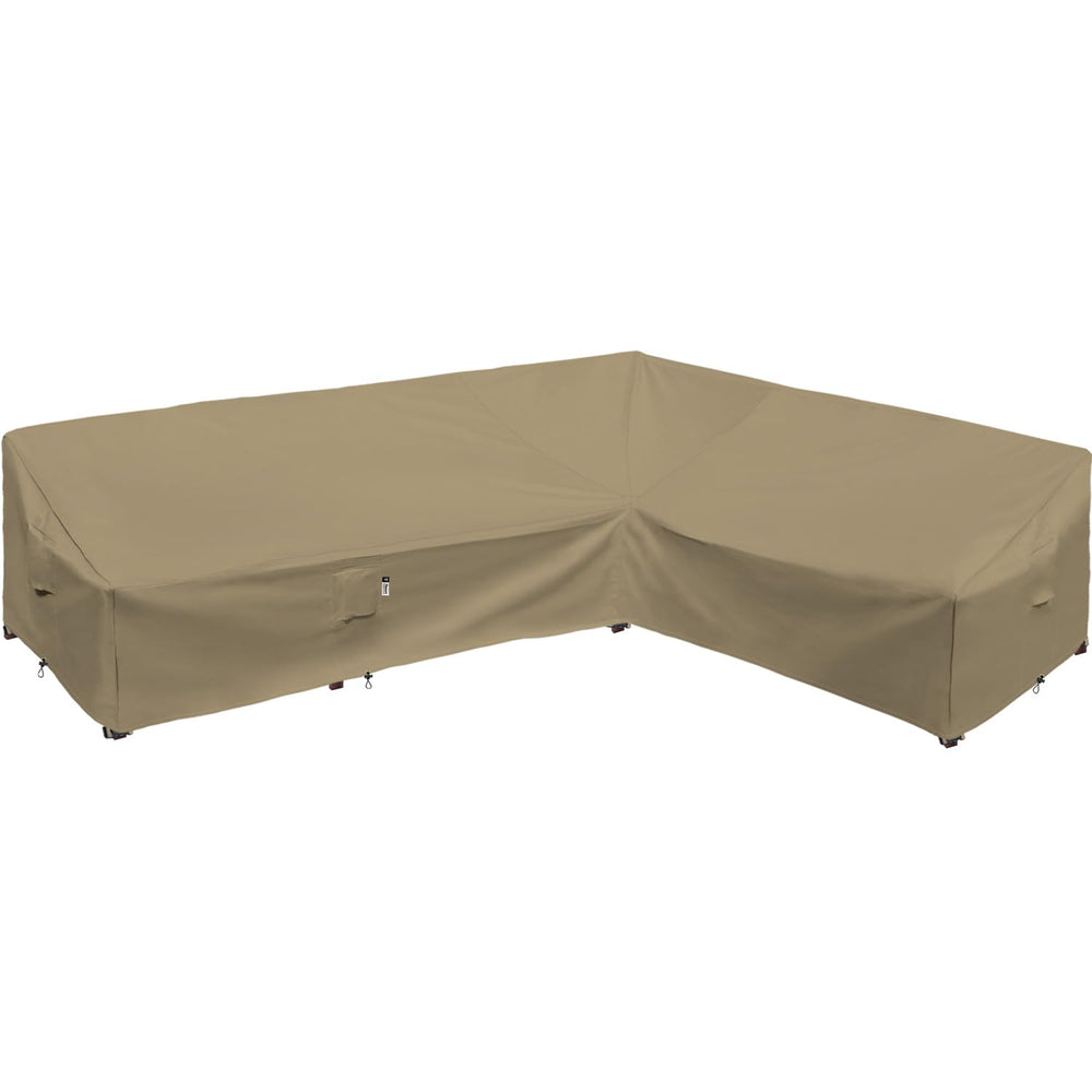 Flexiyard front view of desert khaki cover showing full protection and curb appeal