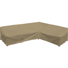 Flexiyard front view of desert khaki cover showing full protection and curb appeal