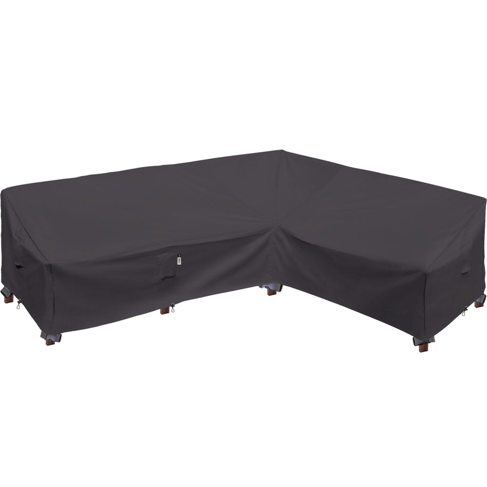 Flexiyard front view showing full covered L-shaped sectional protecting cushions