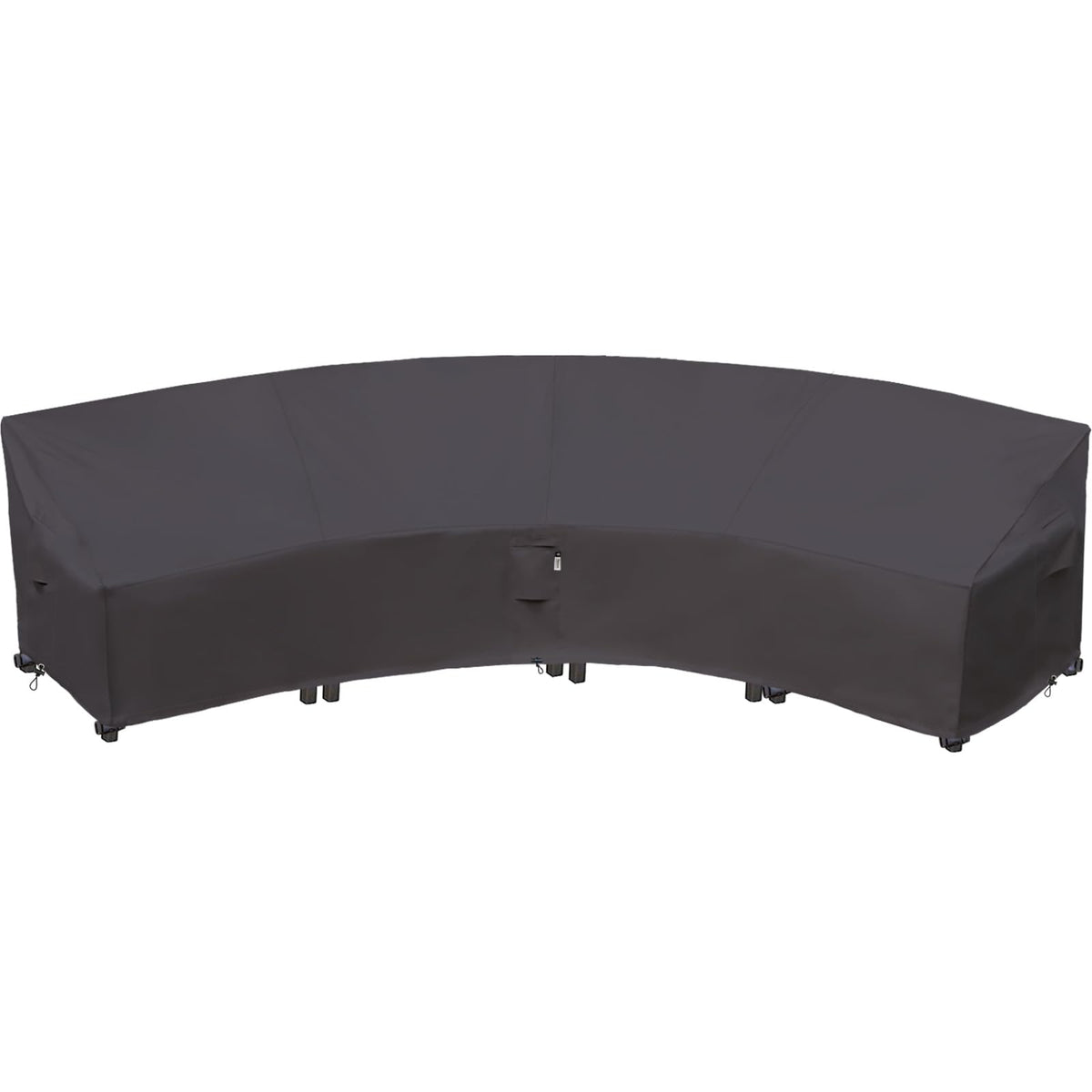 Flexiyard front view curved cover showing full storm grey protection benefit