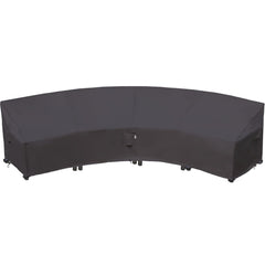 Flexiyard front view curved cover showing full storm grey protection benefit