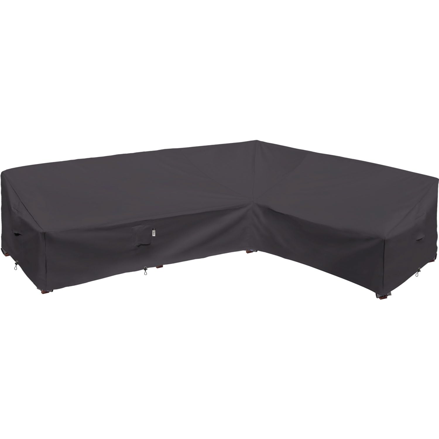 Flexiyard front view of L-shaped cover protecting sectional, shows full coverage benefit