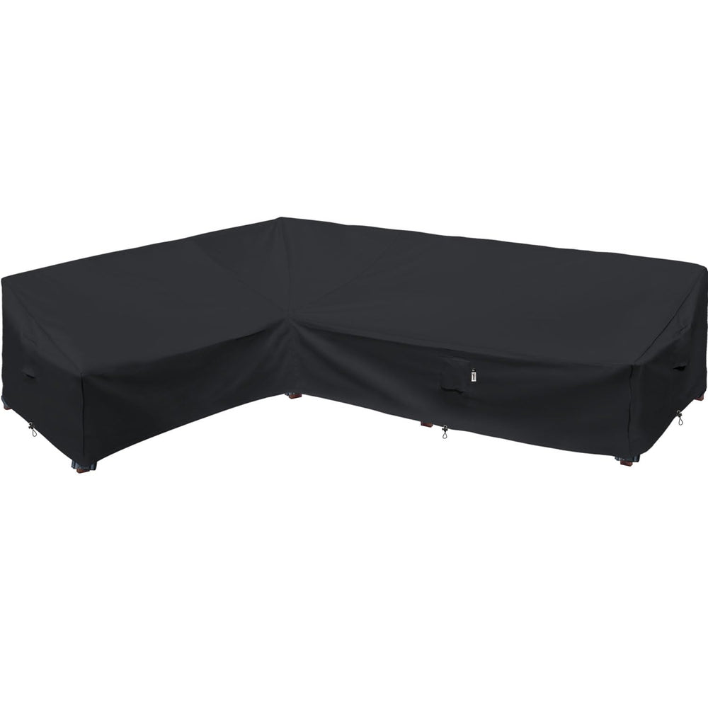 Flexiyard front view cover on left-facing sectional shows full protection benefit