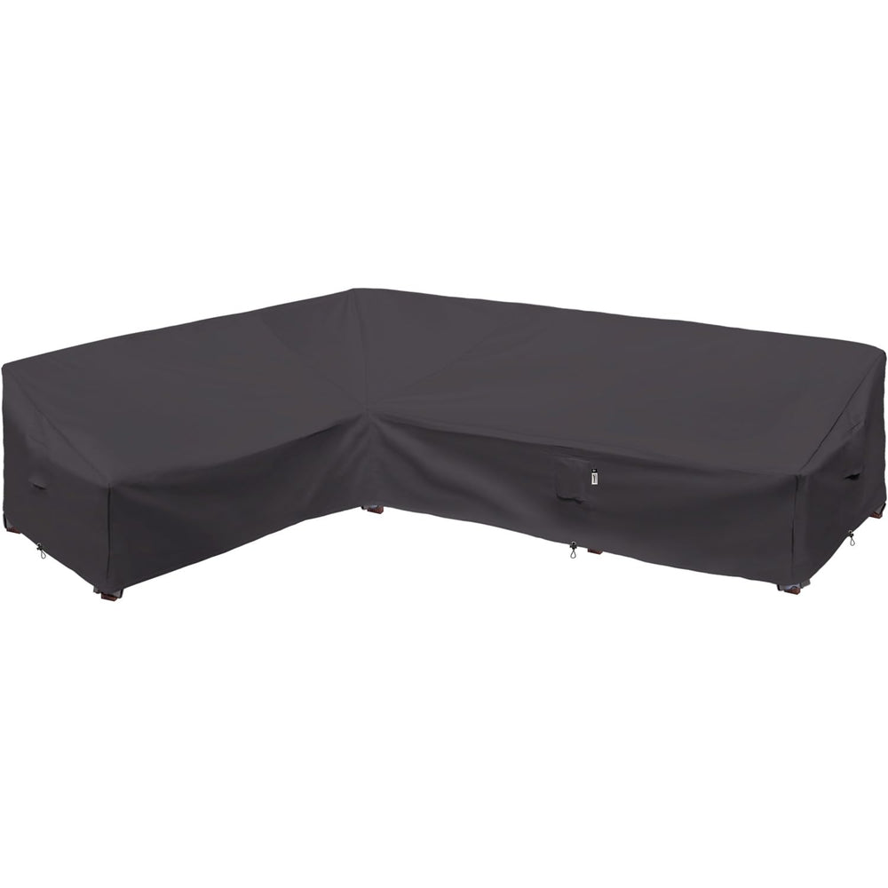 Flexiyard front view storm grey cover protecting outdoor sectional, weatherproof benefit