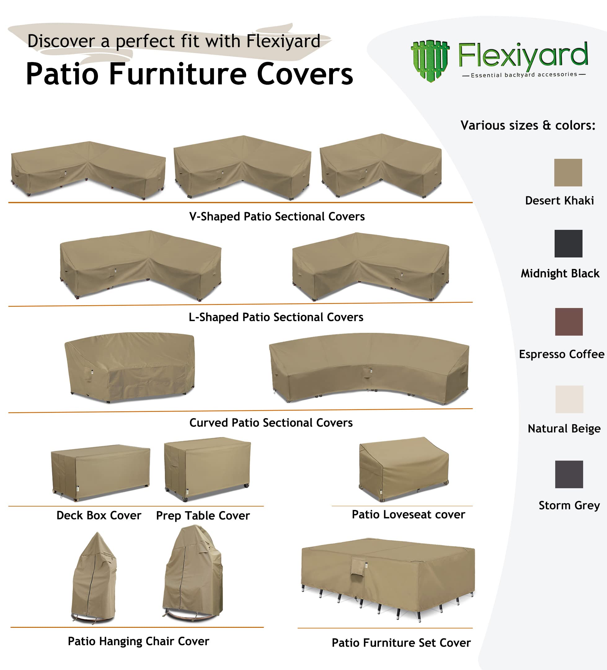 Flexiyard lifestyle shot of covered patio sofa in backyard protecting investment