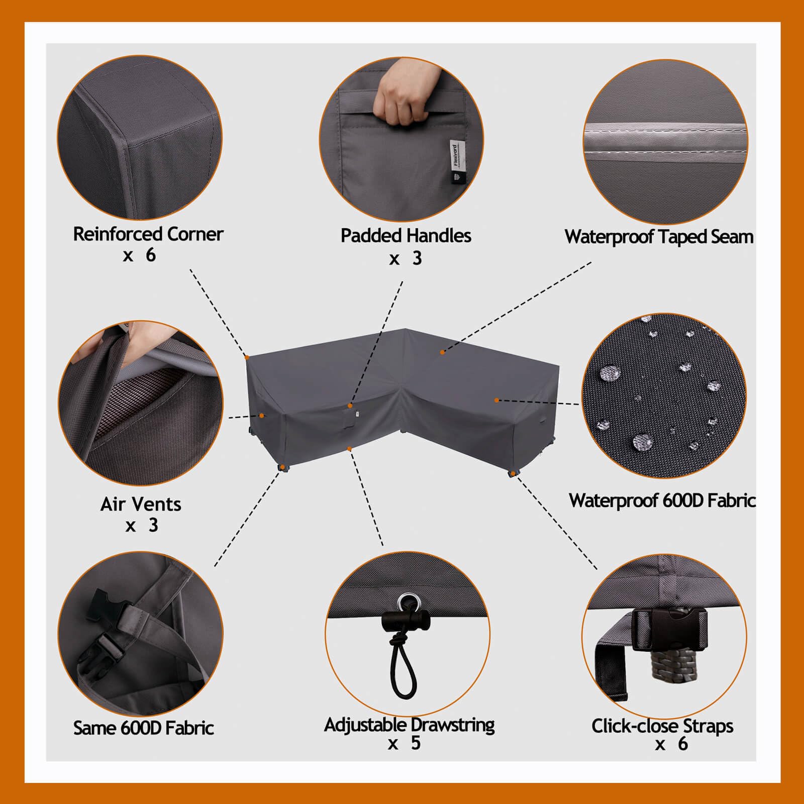 Flexiyard padded handle detail for easy lifting and secure placement
