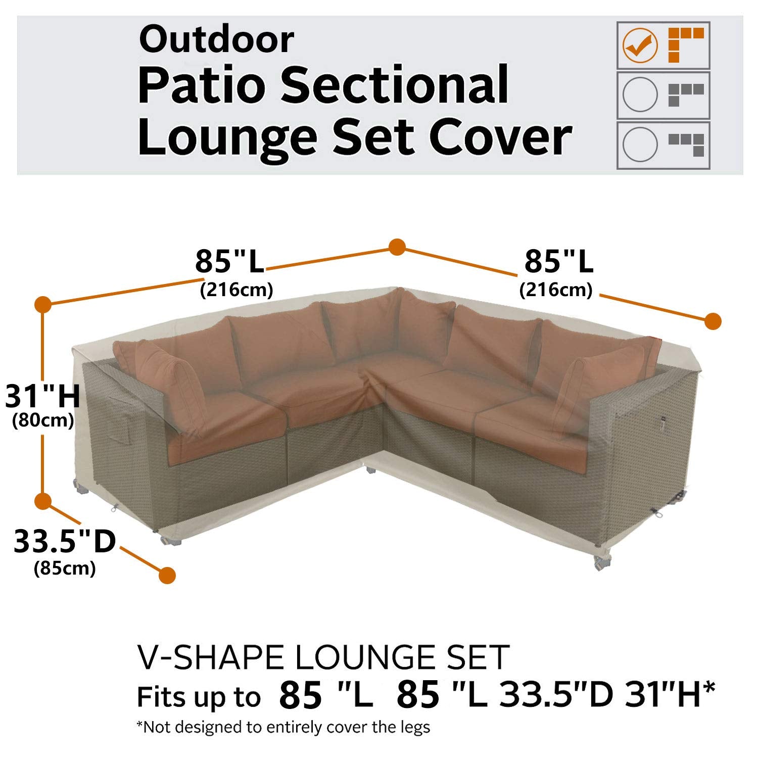 Flexiyard cover on sofa with measuring tape for scale, demonstrates size fit