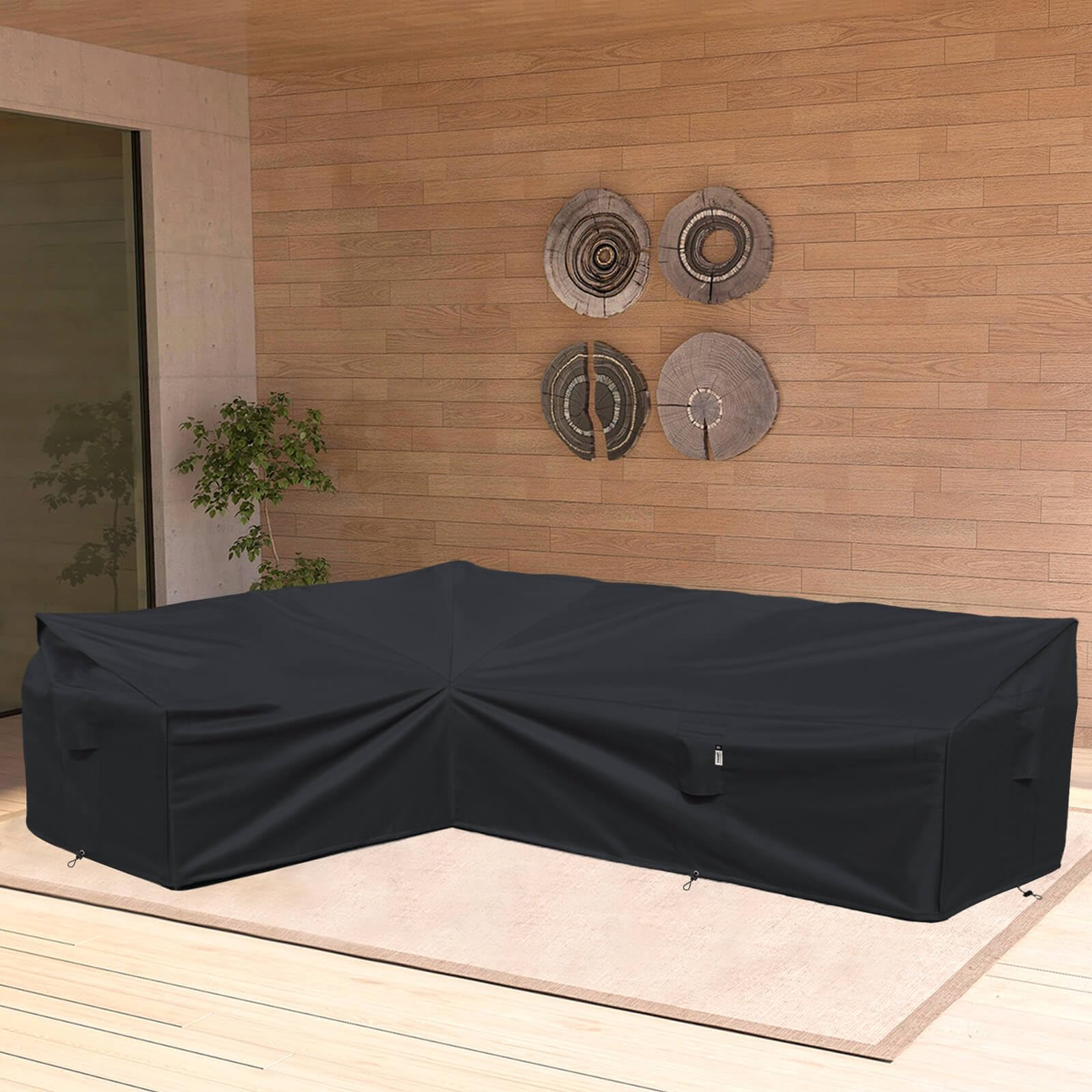 Flexiyard cover on sofa for size comparison and clear fit verification