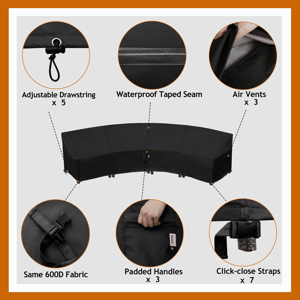 Flexiyard strap and click-close fastener securing cover, prevents wind lift
