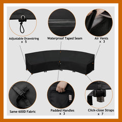 Flexiyard strap and click-close fastener securing cover, prevents wind lift