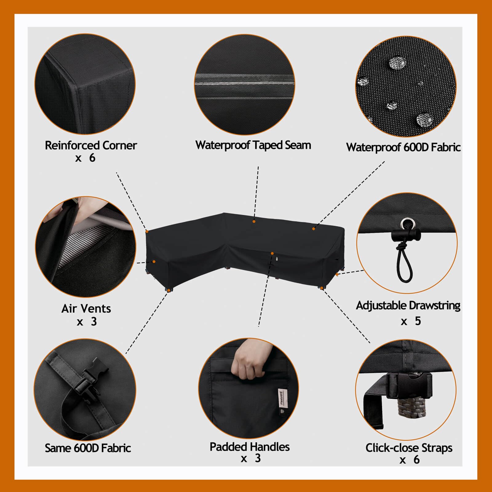 Flexiyard strap and buckle detail securing cover, prevents wind lift