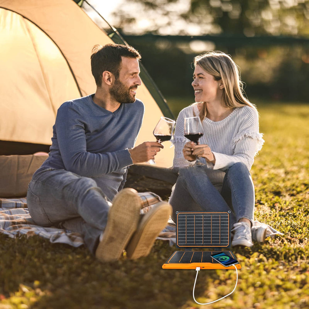 FlexSolar folded compact size with carabiners for easy carry and lightweight storage