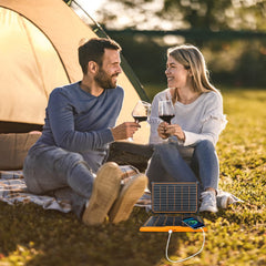 FlexSolar folded compact size with carabiners for easy carry and lightweight storage