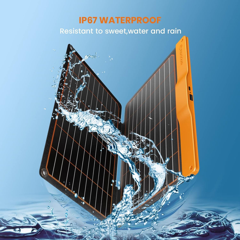 FlexSolar beside a tablet to show scale and portability for travel use