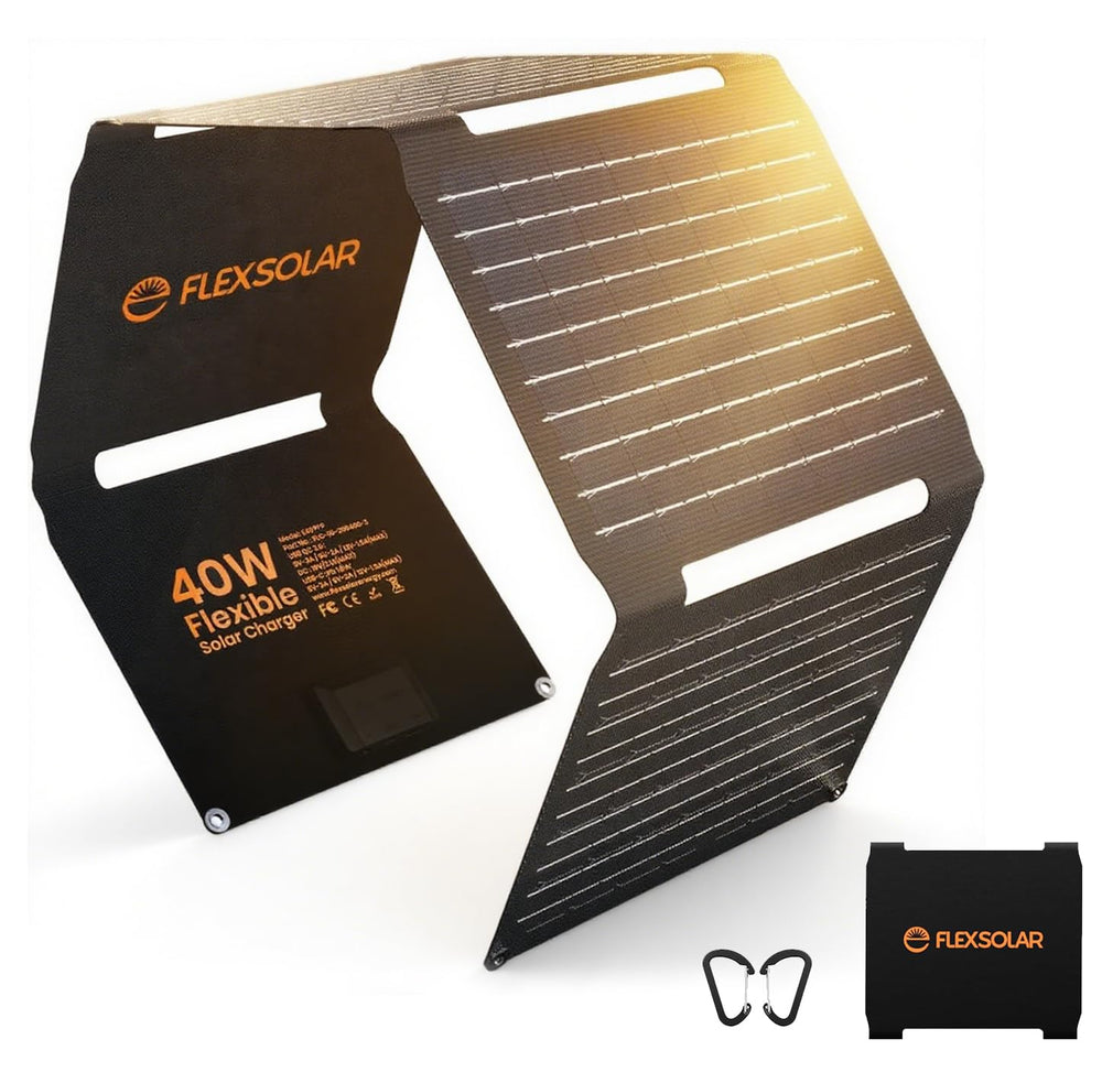 FlexSolar folded front view showing compact design and portability benefit