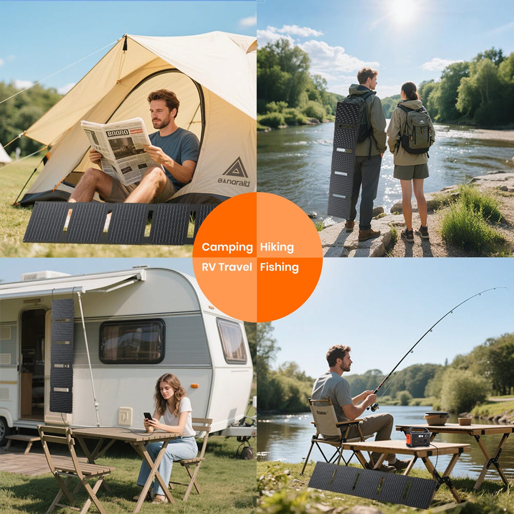 FlexSolar folded with included carabiners showing quick-attachment benefit
