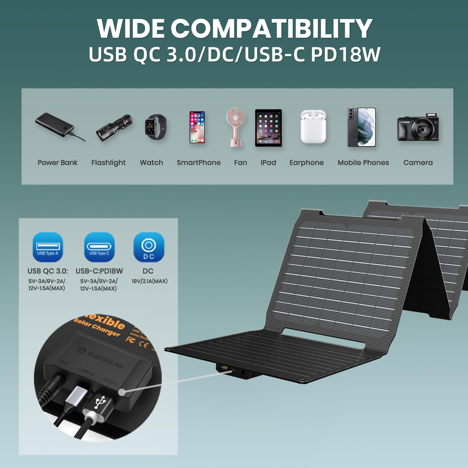 FlexSolar attached to backpack in sunlight illustrating hands-free charging benefit