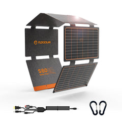 FlexSolar 60W front view showing solar array and fast charge ports for reliable power