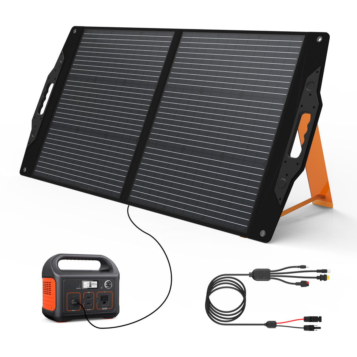 FlexSolar folded panel front view showing compact carry and easy storage