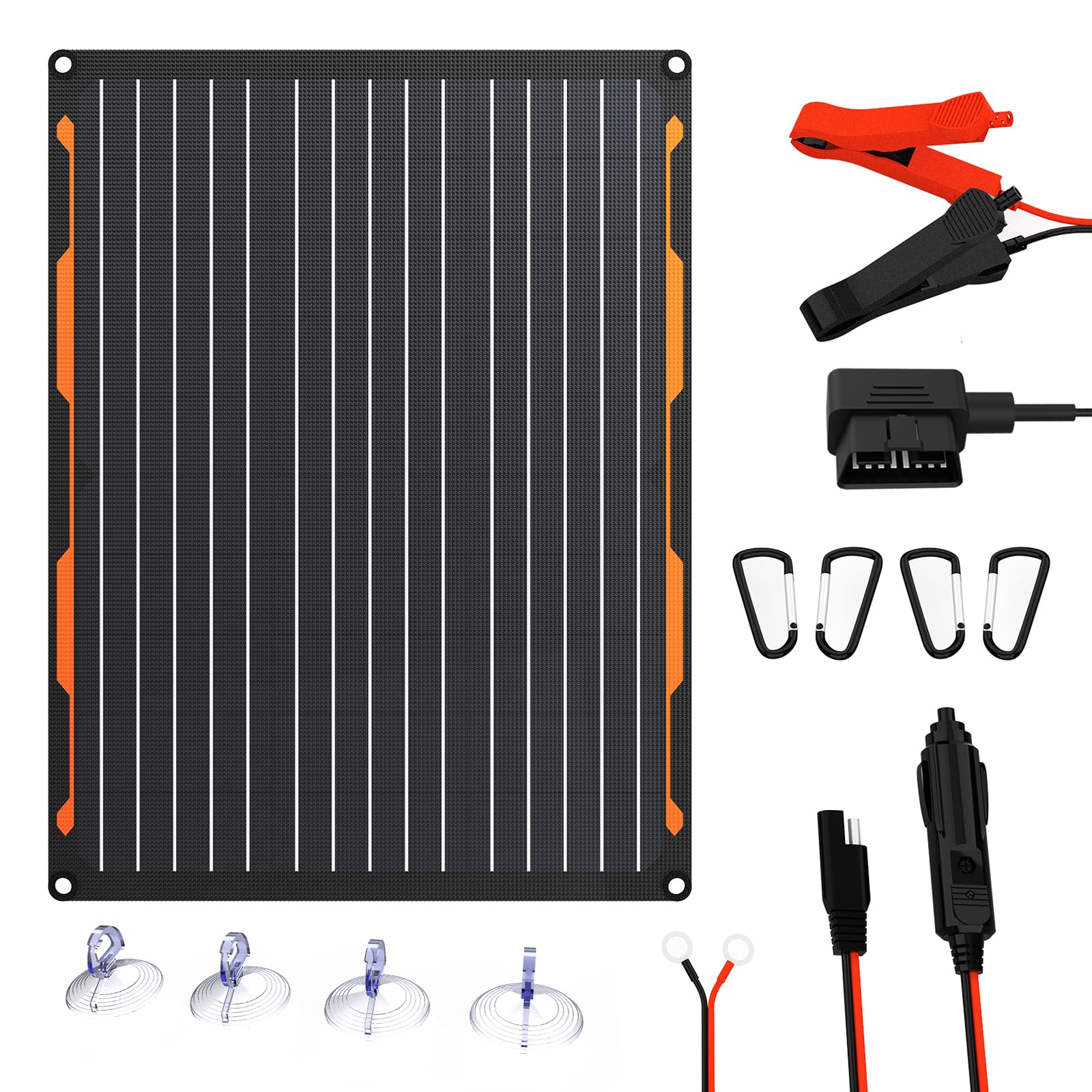 FlexSolar front panel view showing slim flexible design and easy install benefit
