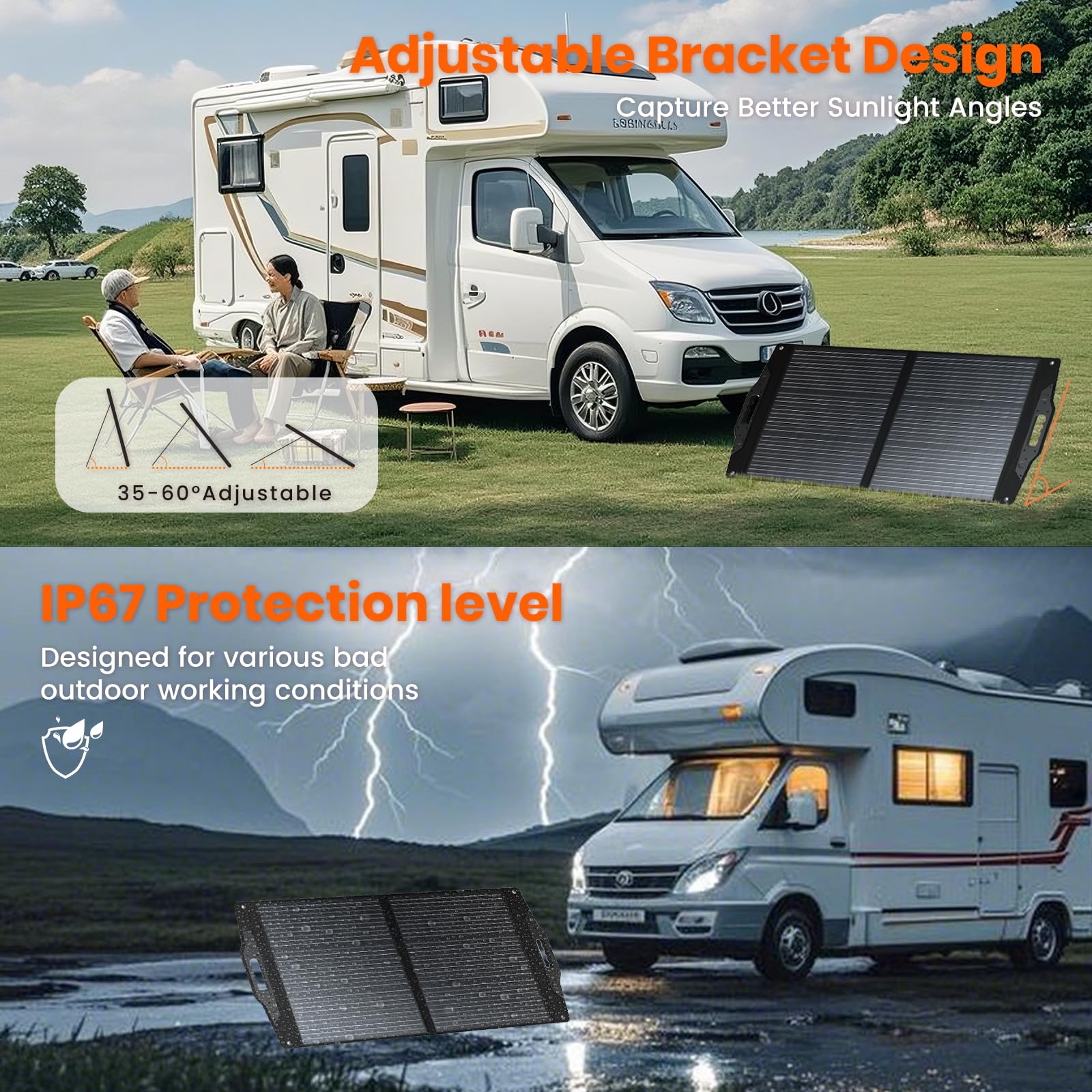 FlexSolar stored in RV bay illustrating compact size and travel convenience