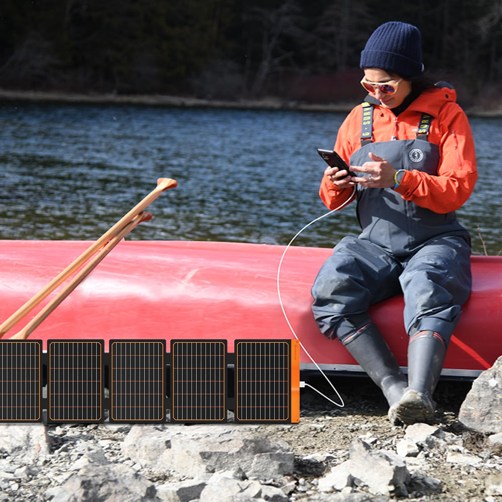 FlexSolar charging ports and LED indicator offering smart charging view