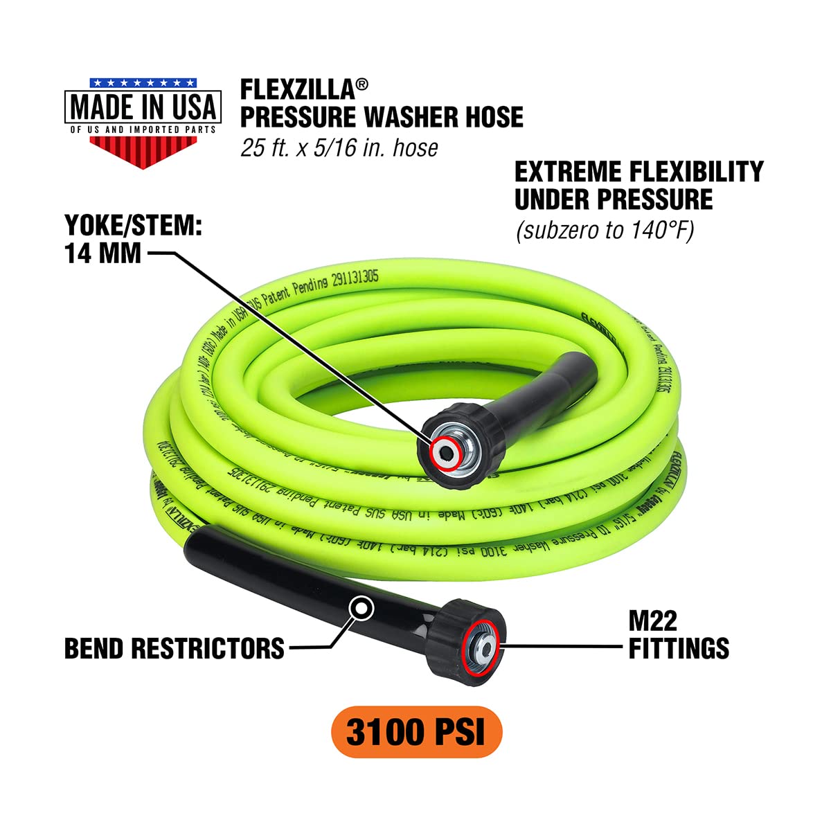 Flexzilla hose M22 fittings closeup highlighting robust threaded connection and reliability
