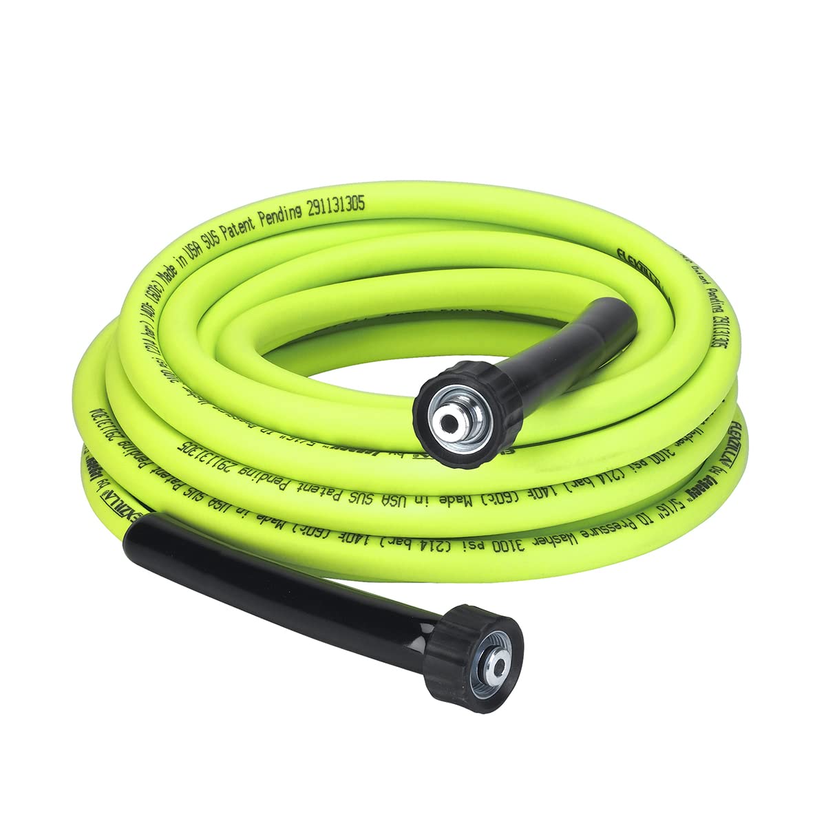 Flexzilla pressure washer hose front view shows durable ZillaGreen and lightweight benefit