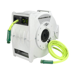 Flexzilla reel front view showing compact design and ZillaGreen finish for organized storage