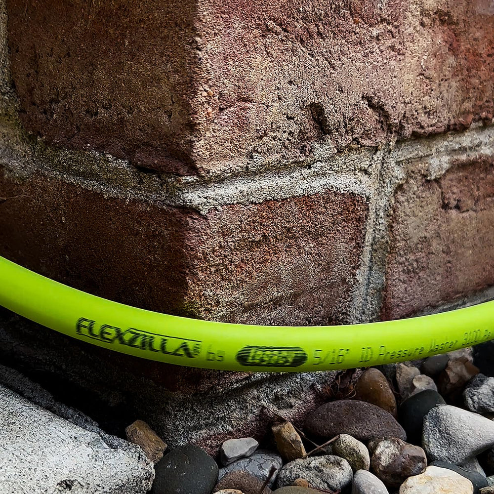 Flexzilla quick‑connect fitting and label showing secure attachment