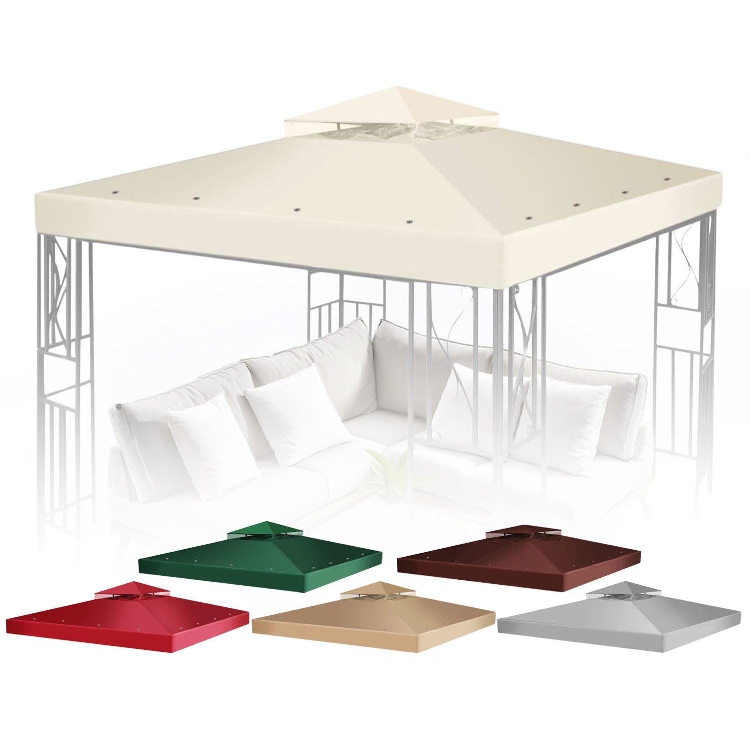 Flexzion front view of 12x12 ivory canopy showing full coverage and curb appeal