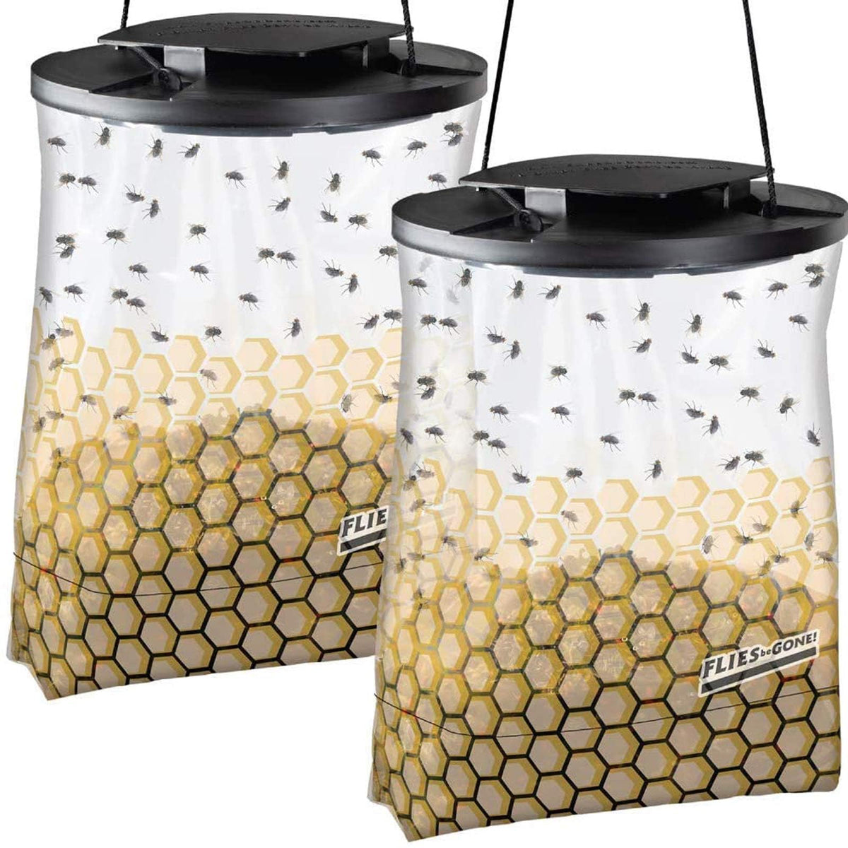 Flies Be Gone front packaging showing easy disposable design and benefit