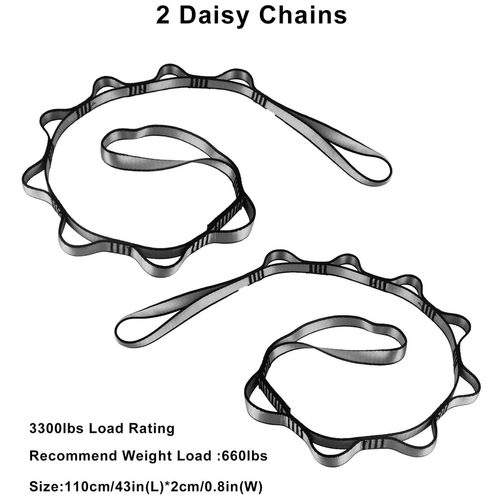 Daisy chain wrapped around beam showing F.Life safe no-drill hanging method
