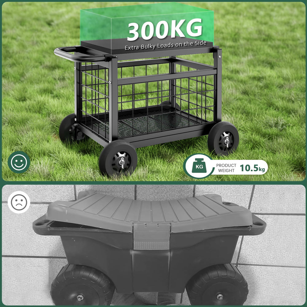 FLINTER wheel and handle detail, for smooth maneuvering across yards