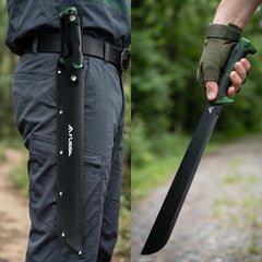 FLISSA sheath front with buckles showing secure transport and blade protection
