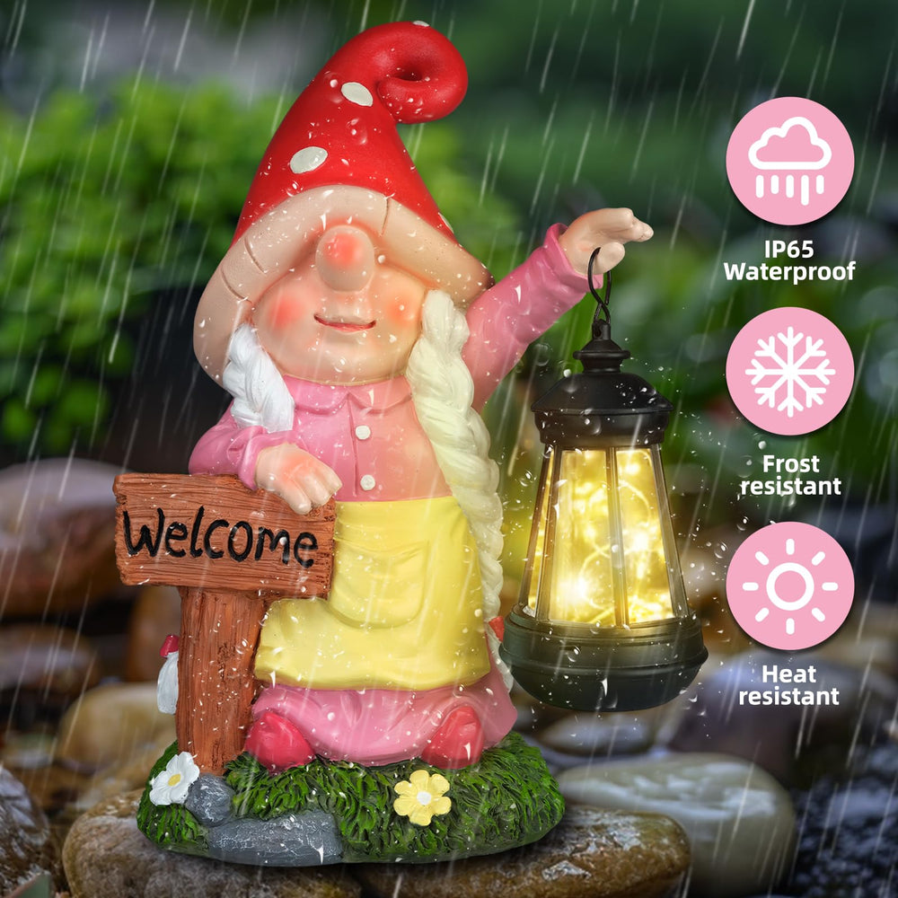 FLJZCZM gnome next to plant pot showing scale and placement ideas for yards