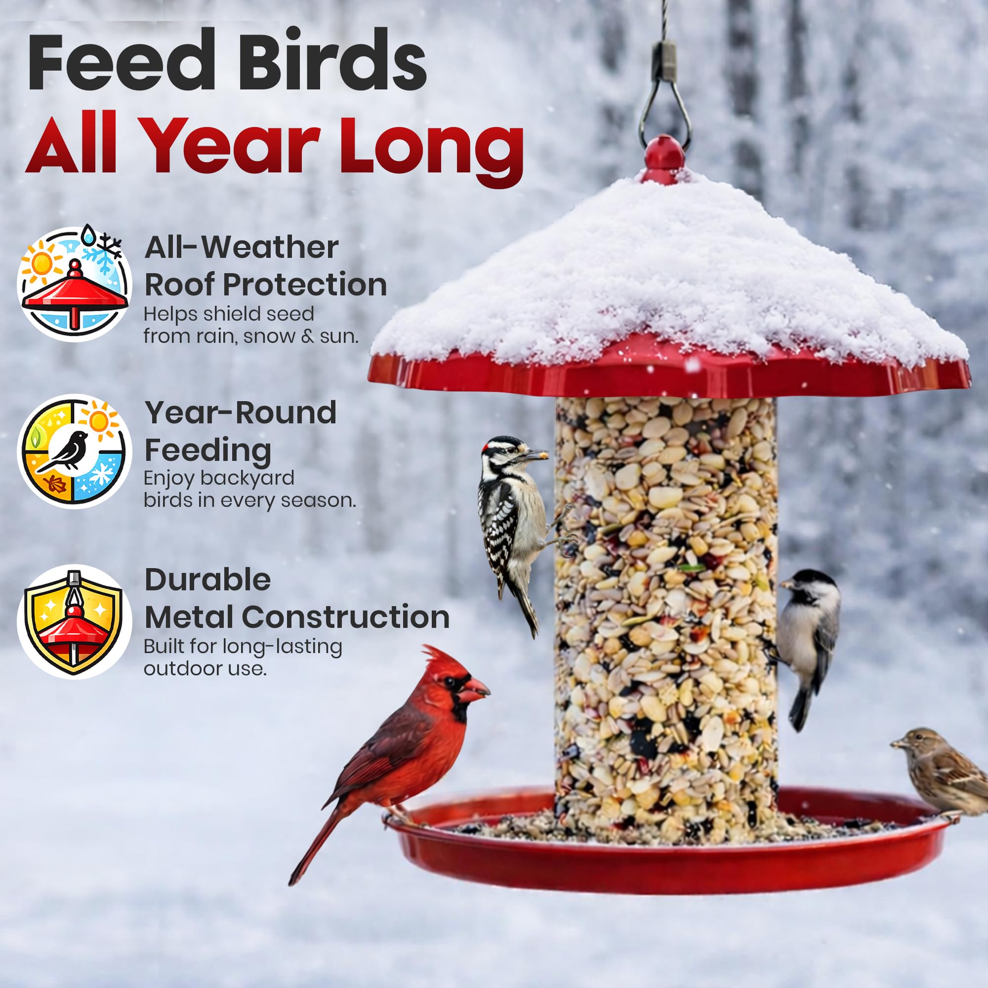 Flockin' feeder with birds feeding showing multiple birds using it comfortably