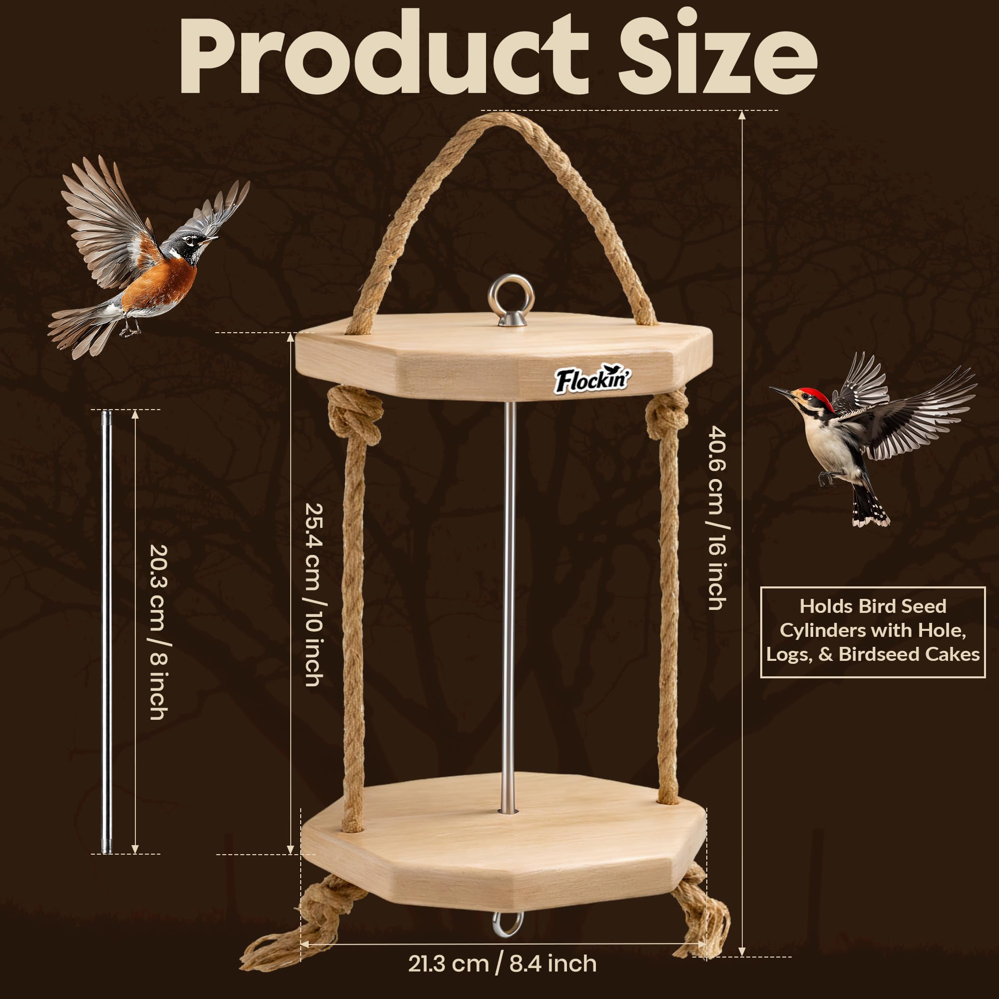 Flockin' feeder hung on a tree branch inviting birds to feed