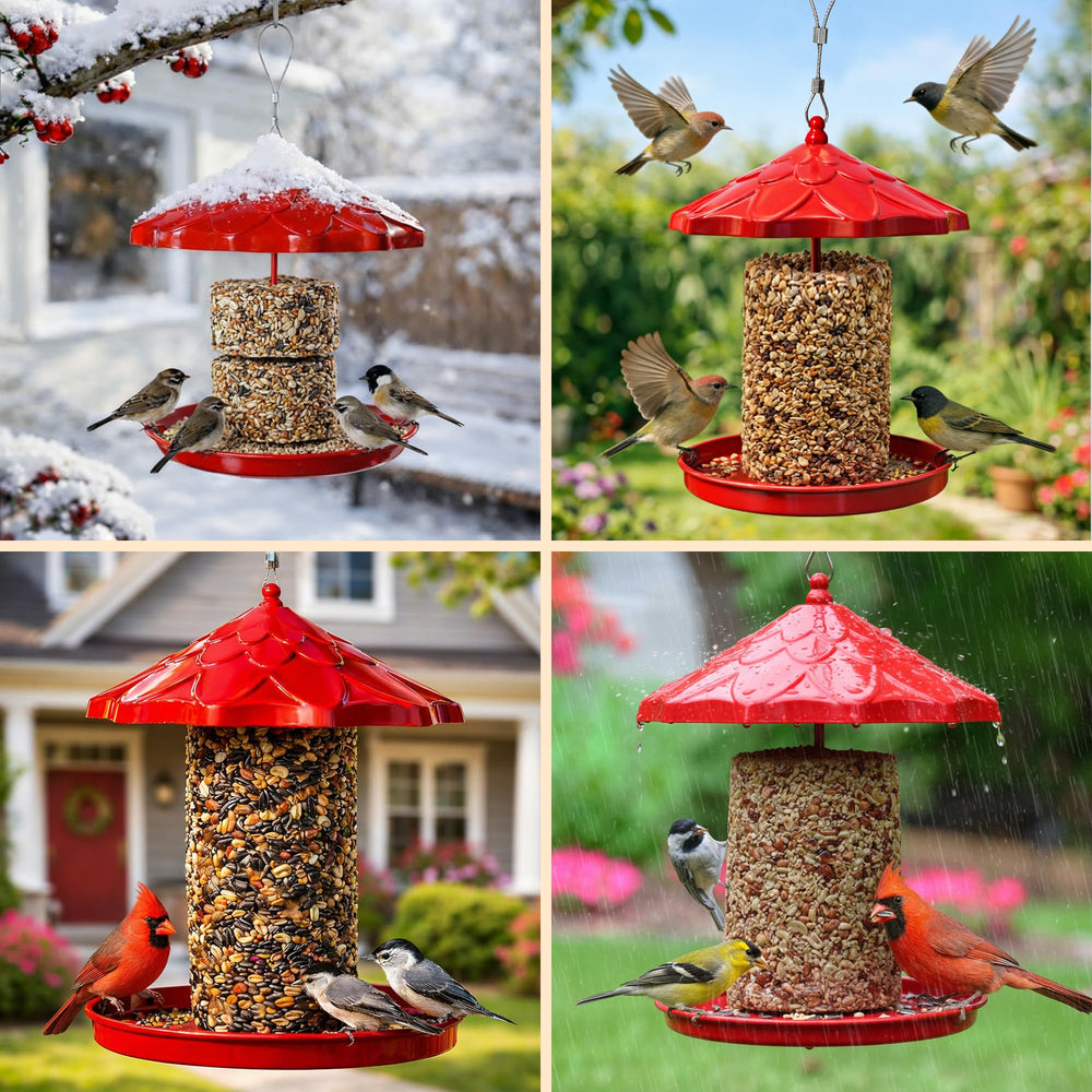 Flockin' feeder held in hand to show scale and compact, portable size