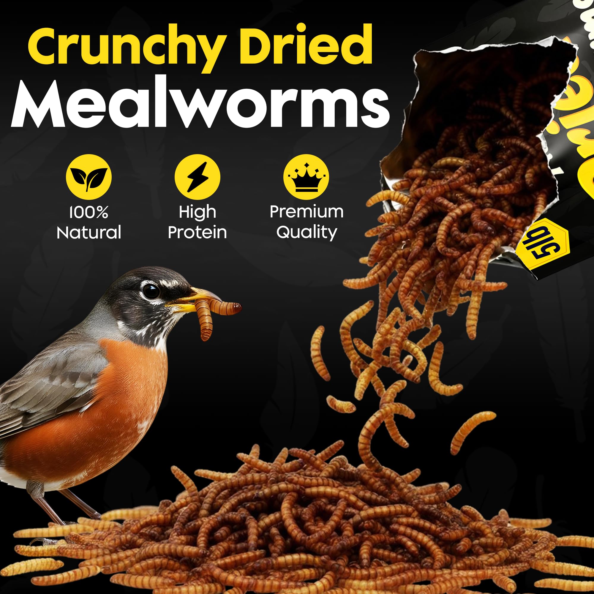 Flockin' mealworms scattered on ground with robins feeding nearby