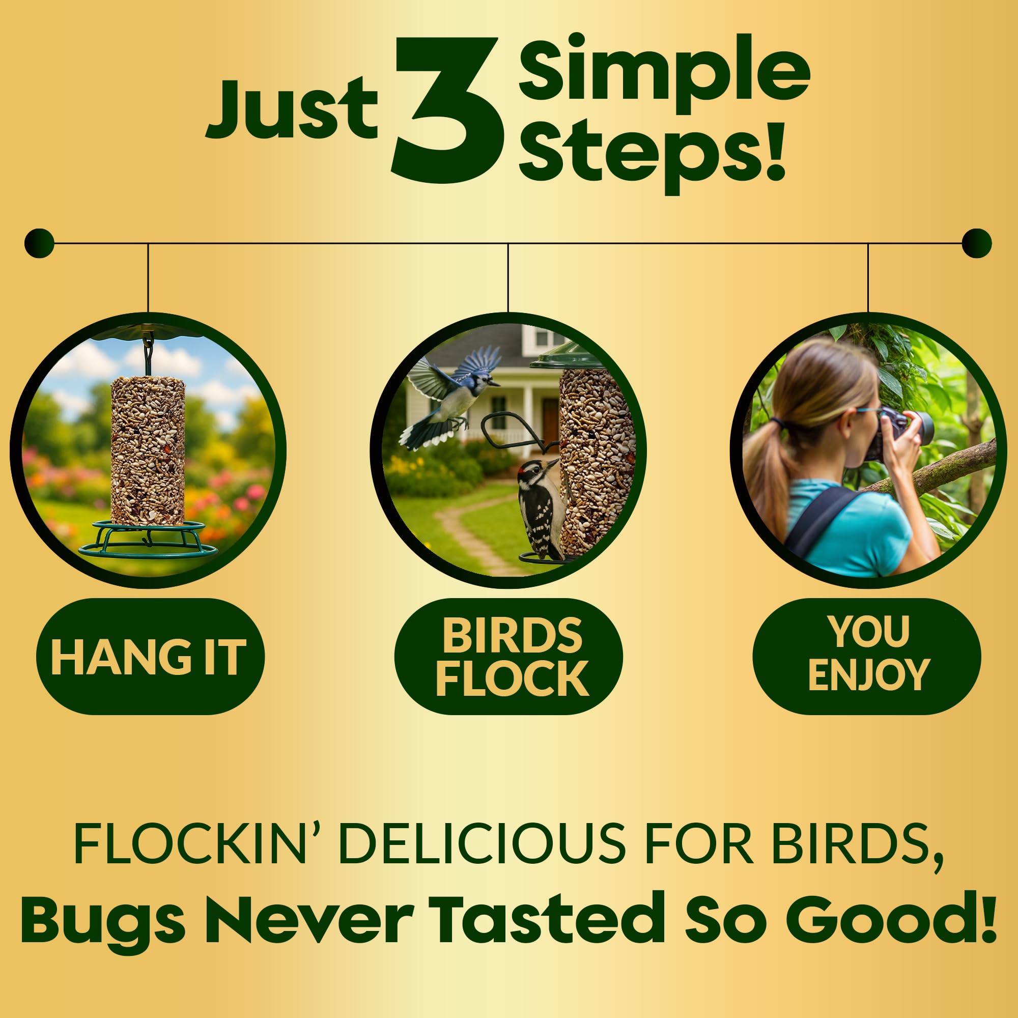 Flockin' cylinder in backyard setting with binoculars and chair for birdwatching comfort