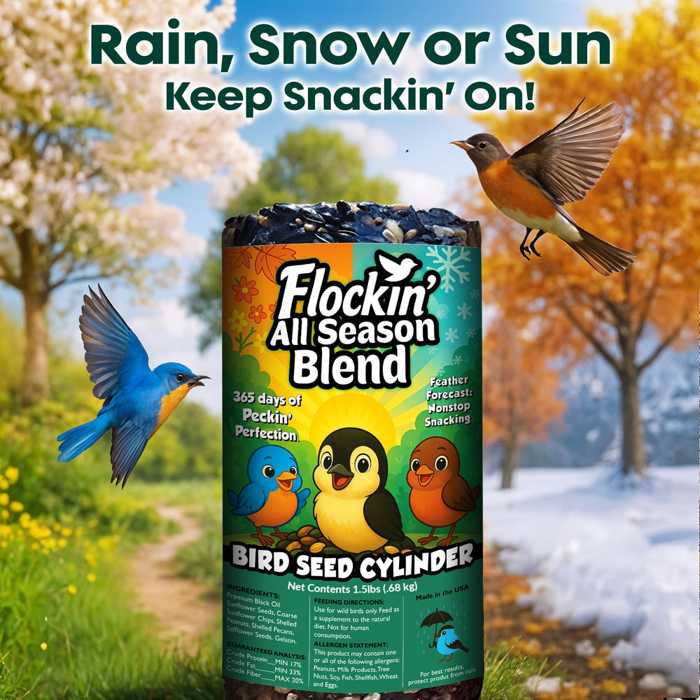 Flockin' cylinder in backyard scene showing easy use and low-maintenance benefit