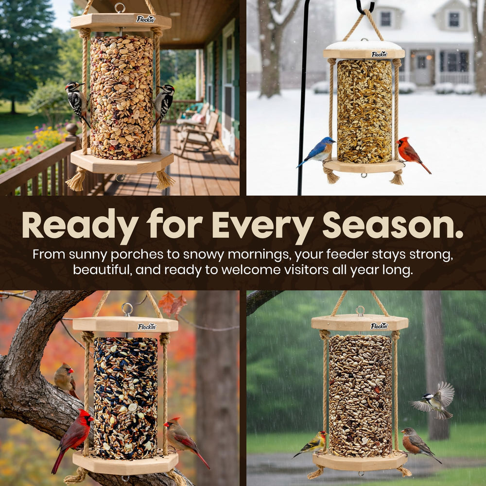 Flockin' feeder held in hand for size comparison and portability benefit